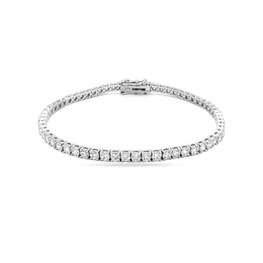 18CT WHITE GOLD 5.10CT WHITE DIAMOND LINE BRACELET WITH PINK DIAMOND CLASP