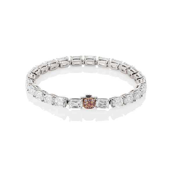 PLATINUM AND 18CT ROSE GOLD RECTANGULAR CUT DIAMOND BRACELET WITH PINK DIAMOND CLASP (Image 2)