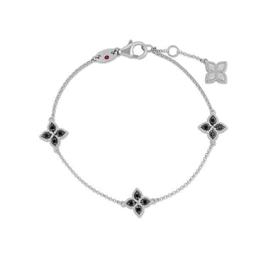 ROBERTO COIN 'PRINCESS FLOWER' 18CT WHITE GOLD BLACK AND WHITE DIAMOND BRACELET
