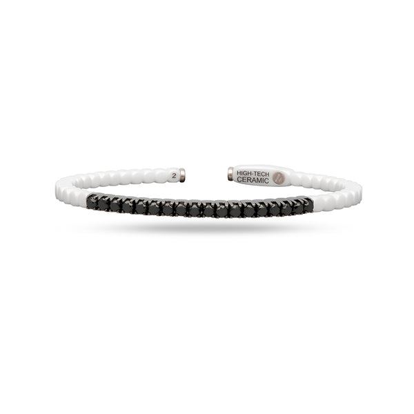 DEMEGLIO 'DADO' 18CT WHITE GOLD AND WHITE CERAMIC BLACK DIAMOND CUFF BRACELET (Image 1)