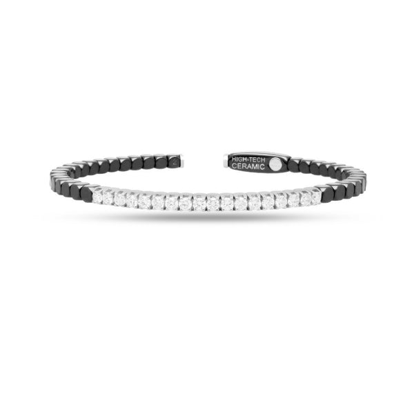 DEMEGLIO 'DADO' 18CT WHITE GOLD AND POLISHED BLACK CERAMIC DIAMOND CUFF BRACELET (Image 1)