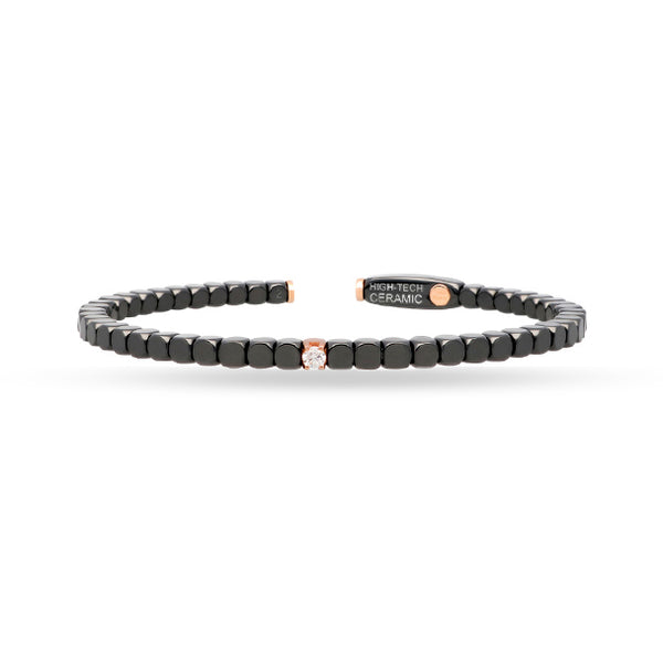 DEMEGLIO 'DADO' CUFF MATTE BLACK CERAMIC 18CT ROSE GOLD AND ONE WHITE DIAMOND ELEMENT BANGLE (Image 1)