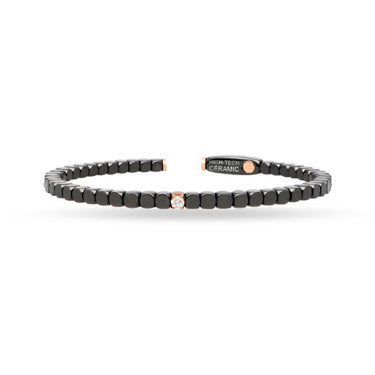 DEMEGLIO 'DADO' CUFF MATTE BLACK CERAMIC 18CT ROSE GOLD AND ONE WHITE DIAMOND ELEMENT BANGLE