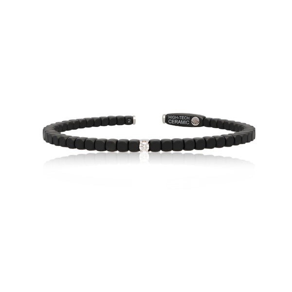DEMEGLIO 'DADO' MATTE BLACK CERAMIC AND 18CT WHITE GOLD WHITE DIAMOND CUFF BRACELET (Image 1)