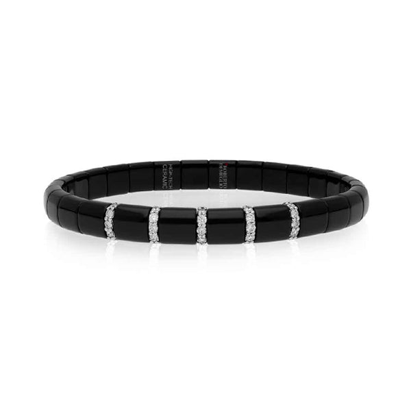 DEMEGLIO 'PURA' POLISHED BLACK CERAMIC 18CT WHITE GOLD AND DIAMOND STRETCH BRACELET (Image 1)