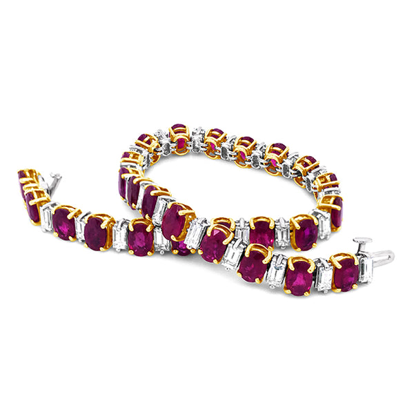 18CT YELLOW GOLD AND WHITE GOLD RUBY AND DIAMOND BRACELET (Image 3)