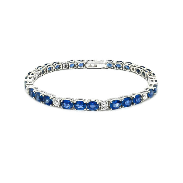 NEW ITALIAN ART 18CT WHITE GOLD SAPPHIRE AND DIAMOND LINE BRACELET (Image 2)