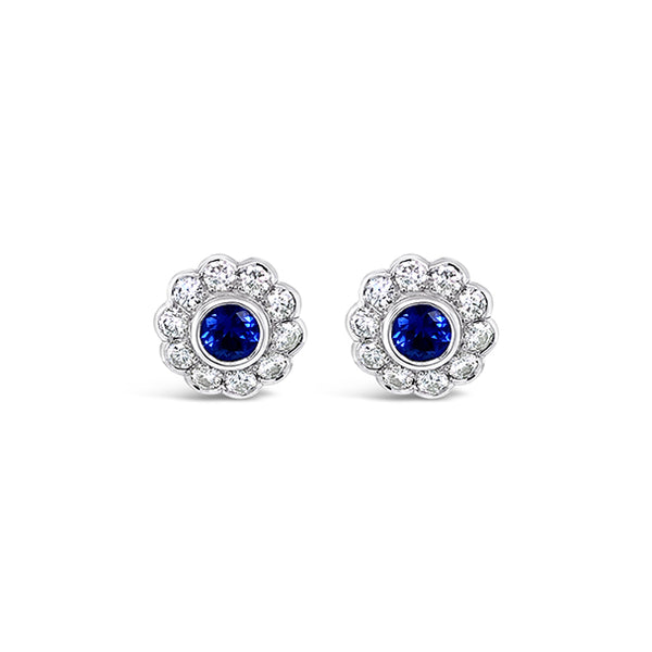 18CT WHITE GOLD AND SAPPHIRE DIAMOND SCALLOP STUD EARRINGS (Image 2)