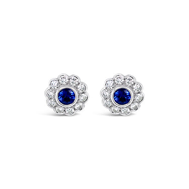 18CT WHITE GOLD AND SAPPHIRE DIAMOND SCALLOP STUD EARRINGS