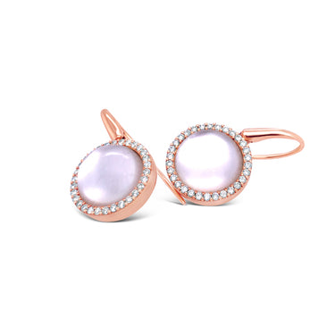 'COCKTAIL' 18CT ROSE GOLD QUARTZ, MOTHER OF PEARL AND DIAMOND DROP EARRINGS