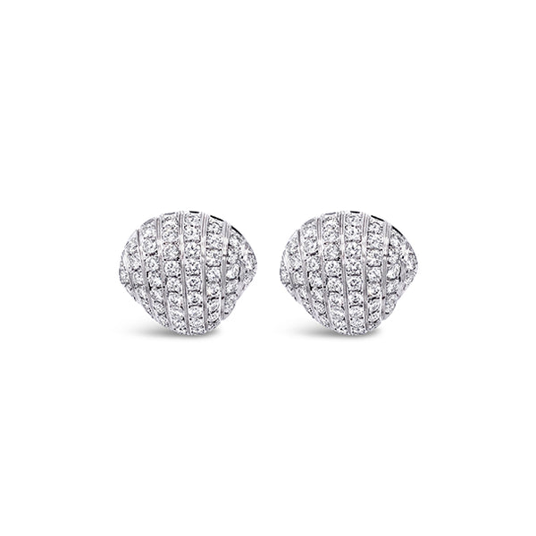 18CT WHITE GOLD DIAMOND SET "SHELL" STUD EARRINGS (Image 2)