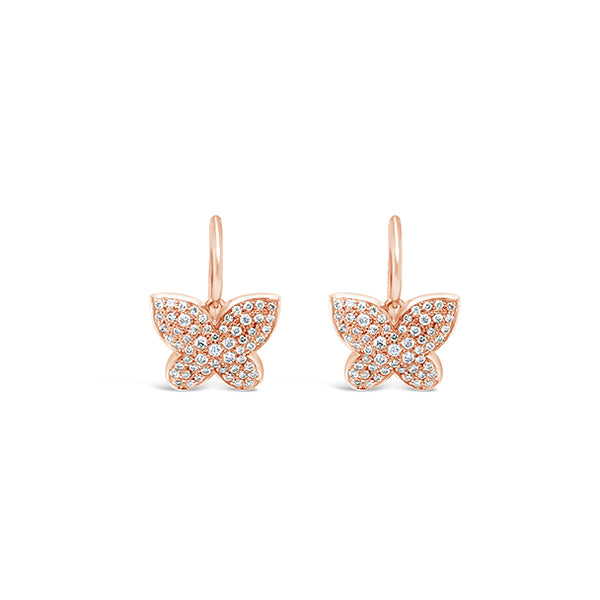 18CT ROSE GOLD DIAMOND BUTTERFLY DROP EARRINGS (Image 1)