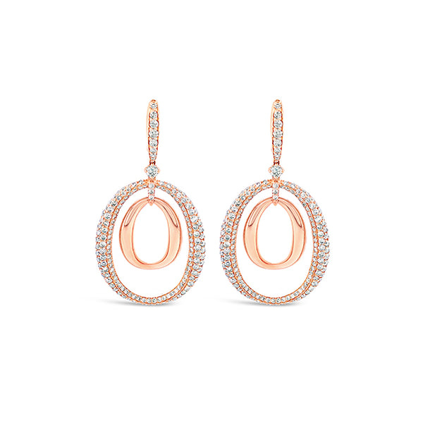 18CT ROSE GOLD AND CHAMPAGNE DIAMOND PAVE SET DROP EARRINGS (Image 1)