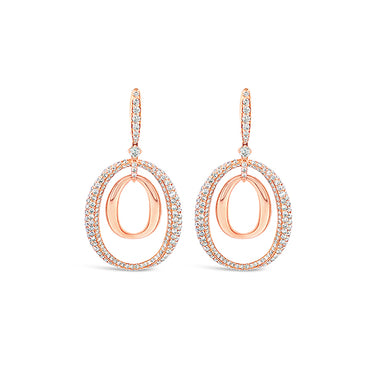 18CT ROSE GOLD AND CHAMPAGNE DIAMOND PAVE SET DROP EARRINGS