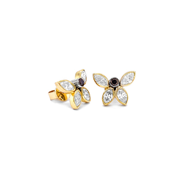 'BUTTERFLY' 18CT YELLOW GOLD AND 18CT WHITE GOLD WHITE DIAMOND AND COGNAC DIAMOND STUD EARRINGS (Image 3)