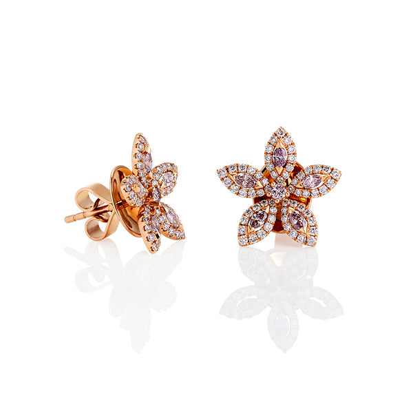 18CT ROSE GOLD PINK DIAMOND FLOWER STUD EARRINGS (Image 2)