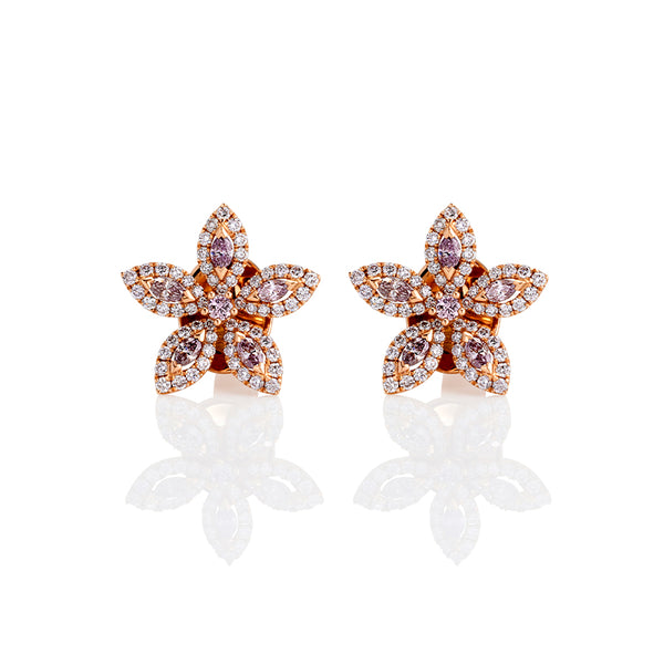 18CT ROSE GOLD PINK DIAMOND FLOWER STUD EARRINGS (Image 1)