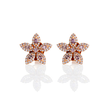 18CT ROSE GOLD PINK DIAMOND FLOWER STUD EARRINGS