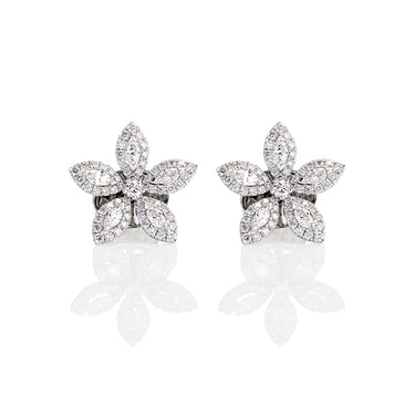18CT WHITE GOLD DIAMOND FLOWER STUD EARRINGS