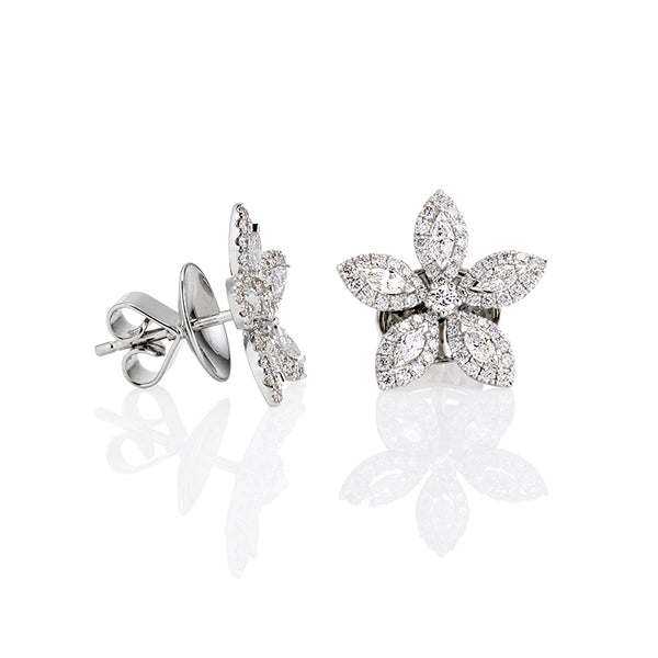 18CT WHITE GOLD DIAMOND FLOWER STUD EARRINGS (Image 2)