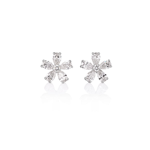 NEW ITALIAN ART 18CT WHITE GOLD DIAMOND CLUSTER STUD EARRINGS (Image 2)