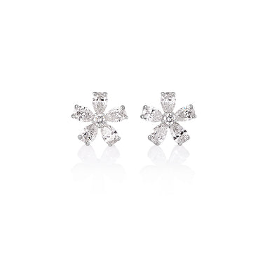 NEW ITALIAN ART 18CT WHITE GOLD DIAMOND CLUSTER STUD EARRINGS