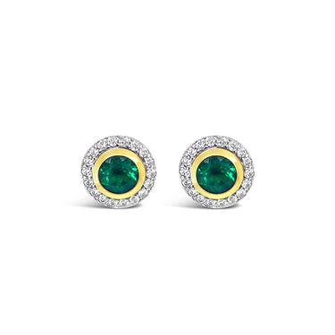 18CT YELLOW GOLD AND WHITE GOLD EMERALD AND DIAMOND 'GRACE' STUD EARRINGS