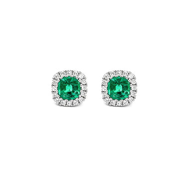 18CT WHITE GOLD EMERALD AND DIAMOND EARRINGS