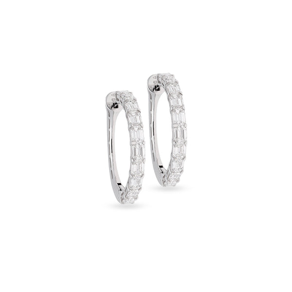 DEMEGLIO 18CT WHITE GOLD BAGUETTE DIAMOND HOOP EARRINGS (Image 1)