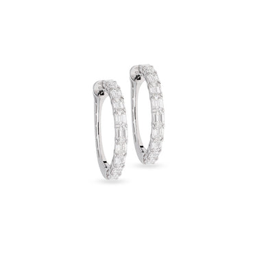 DEMEGLIO 18CT WHITE GOLD BAGUETTE DIAMOND HOOP EARRINGS