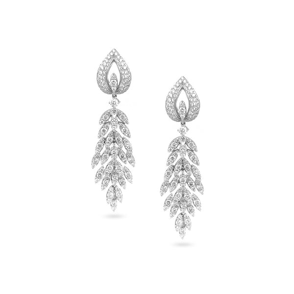 NEW ITALIAN ART 'CASCADING LEAF' 18CT WHITE GOLD DIAMOND EARRINGS (Image 1)