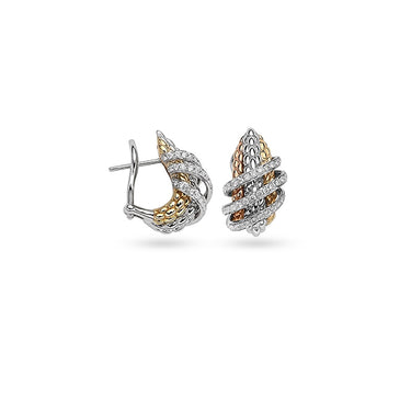 FOPE 'SOLO' 18CT ROSE GOLD, 18CT WHITE GOLD AND 18CT YELLOW GOLD PAVE SET DIAMOND EARRINGS