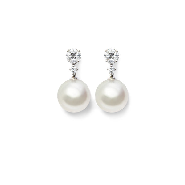 AUTORE 18CT WHITE GOLD SOUTH SEA PEARL AND DIAMOND DROP EARRINGS (Image 1)