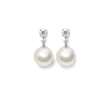 AUTORE 18CT WHITE GOLD SOUTH SEA PEARL AND DIAMOND DROP EARRINGS