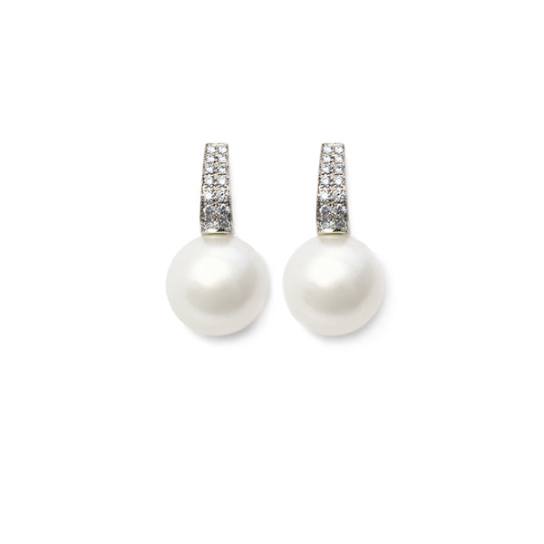 AUTORE 18CT WHITE GOLD SOUTH SEA PEARL AND DIAMOND DROP EARRINGS (Image 1)