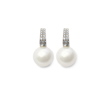 AUTORE 18CT WHITE GOLD SOUTH SEA PEARL AND DIAMOND DROP EARRINGS
