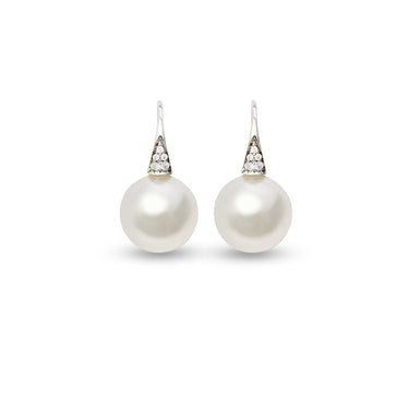 AUTORE 18CT WHITE GOLD SOUTH SEA PEARL AND DIAMOND DROP EARRINGS