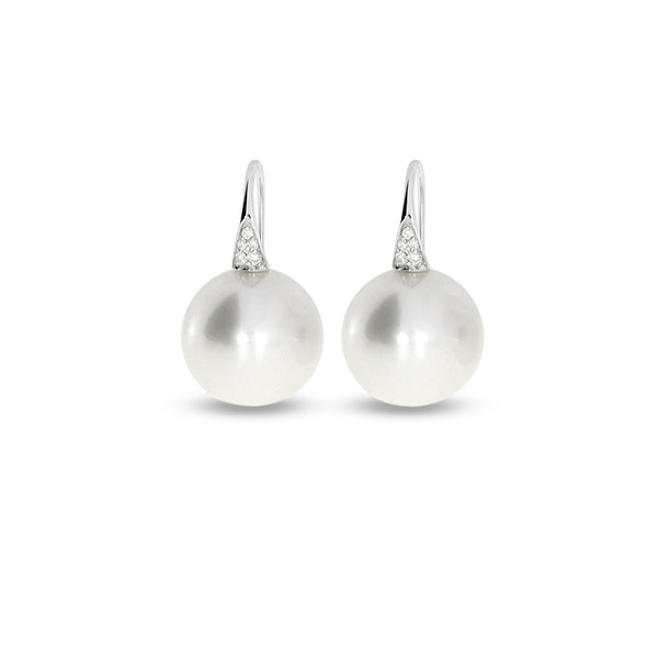 AUTORE 18CT WHITE GOLD SOUTH SEA PEARL AND DIAMOND DROP EARRINGS (Image 1)