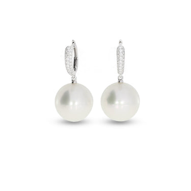 AUTORE 18CT WHITE GOLD SOUTH SEA PEARL AND DIAMOND DROP EARRINGS