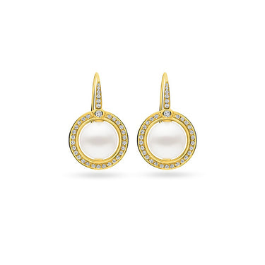 KAILIS 'DIVINE' 18CT YELLOW GOLD DIAMOND AND PEARL HOOK EARRINGS