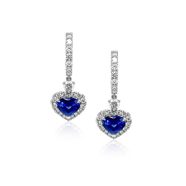 18CT WHITE GOLD HEART SHAPE SAPPHIRE AND DIAMOND EARRINGS (Image 1)