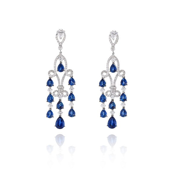 18CT WHITE GOLD SAPPHIRE & DIAMOND CHANDELIER EARRINGS (Image 1)