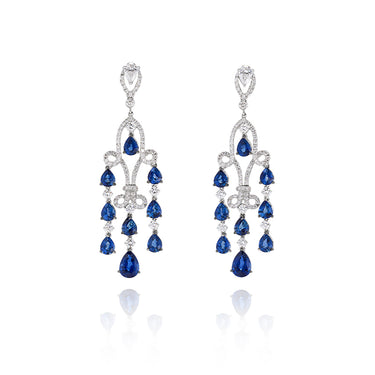 18CT WHITE GOLD SAPPHIRE & DIAMOND CHANDELIER EARRINGS