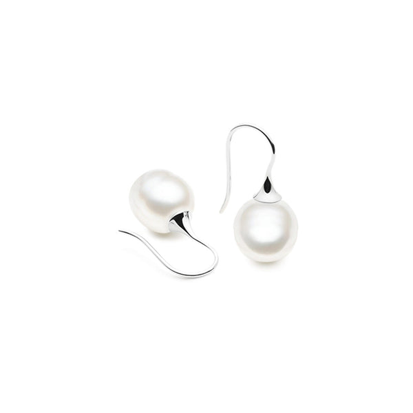 KAILIS 18CT WHITE GOLD SMALL TRUMPET AUSTRALIAN SOUTH SEA PEARL EARRINGS (Image 1)