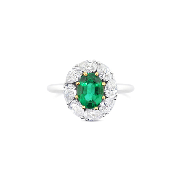PICCHIOTTI EMERALD AND DIAMOND OVAL CUT CLUSTER RING (Image 1)