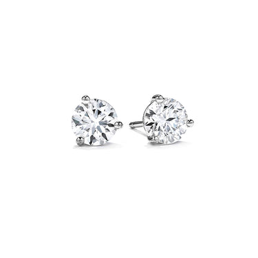HEARTS ON FIRE THREE PRONG 18CT WHITE GOLD DIAMOND STUD EARRINGS