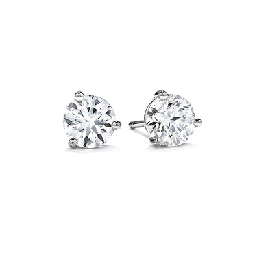 HEARTS ON FIRE THREE PRONG 18CT WHITE GOLD DIAMOND STUD EARRINGS