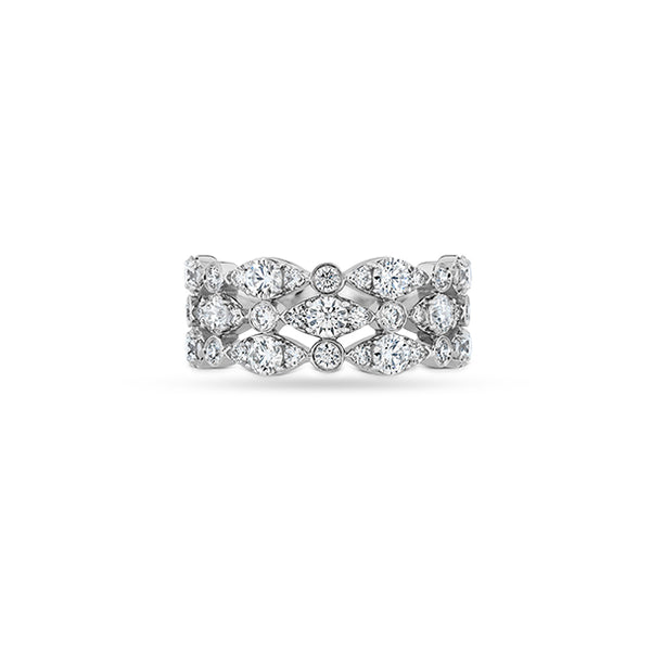 HEARTS ON FIRE 'REGAL' BEZEL SET 18CT WHITE GOLD TRIPLE ROW DIAMOND RING (Image 1)