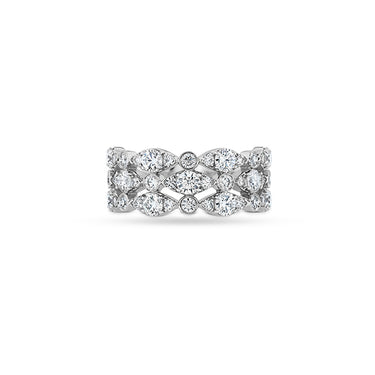 HEARTS ON FIRE 'REGAL' BEZEL SET 18CT WHITE GOLD TRIPLE ROW DIAMOND RING