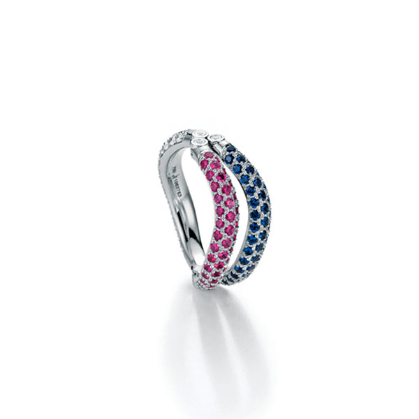 JORG HEINZ '2 PLAY' 18CT WHITE GOLD DIAMOND AND PINK SAPPHIRE RING (Image 1)